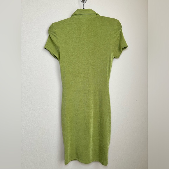 NWT Fashion Nova Silky Smooth Slinky Mini Dress S Green Button Front Ruched - Picture 4 of 4